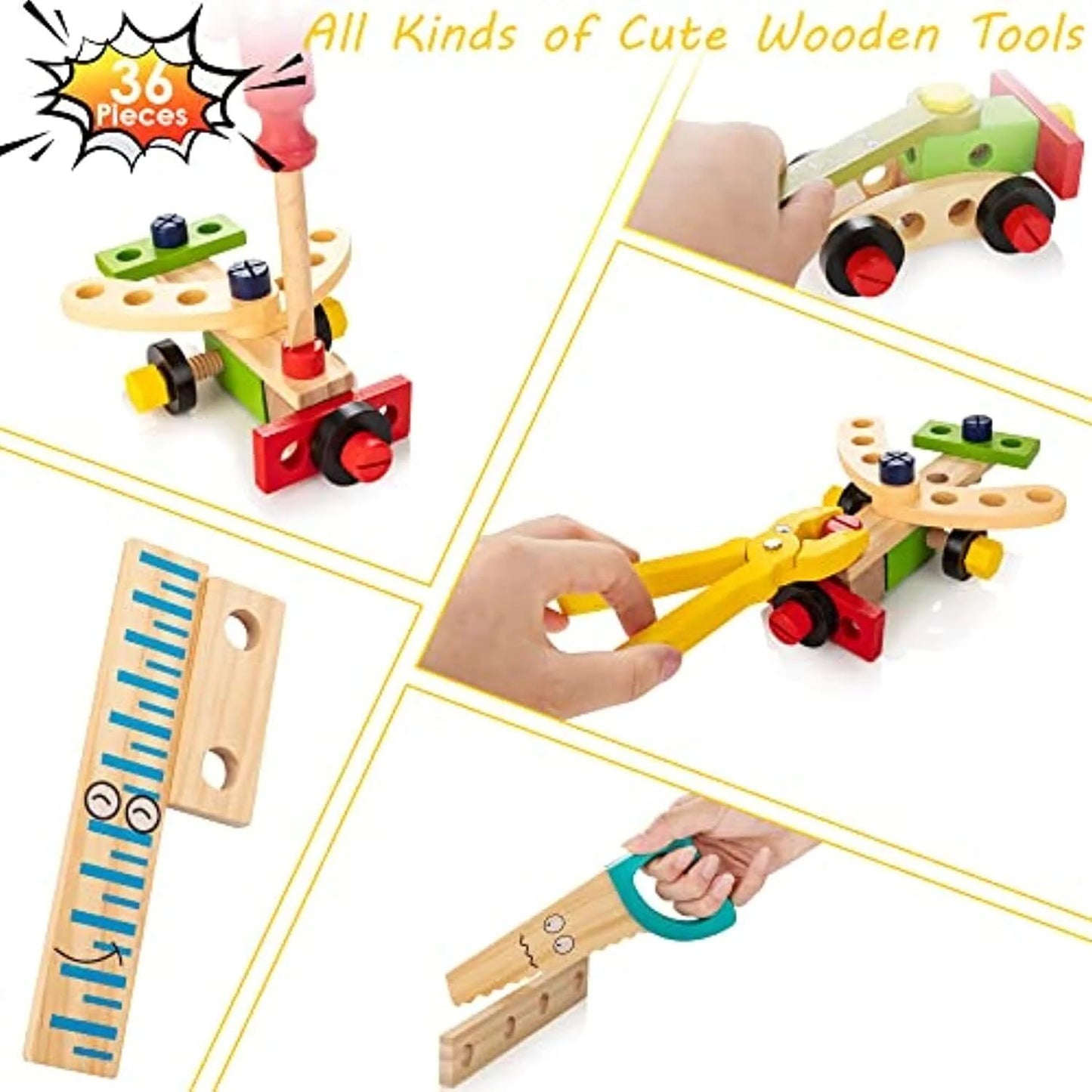 KIDWILL Tool Kit for Kids, 36-Piece Wooden Toddler Tools Set Includes Tool Box, Montessori Educational Stem Construction Toys for 2 3 4 5 6 Year Old Boys Girls, Best Birthday Gift for Kids