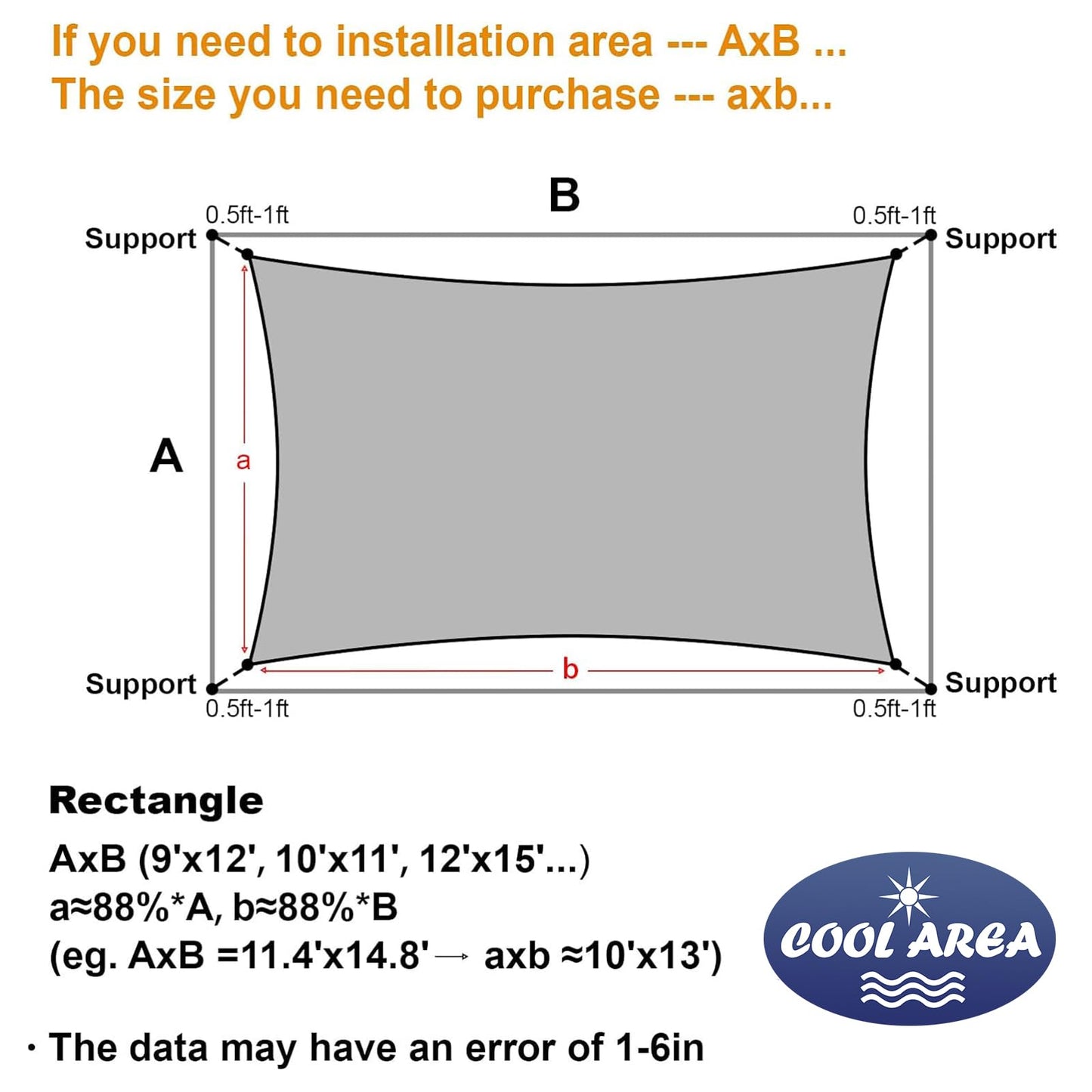 Cool Area Sun Shade Sail 12x16FT Rectangle Shade Canopy Outdoor Sunshade for Patio Backyard Garden, Dark Grey