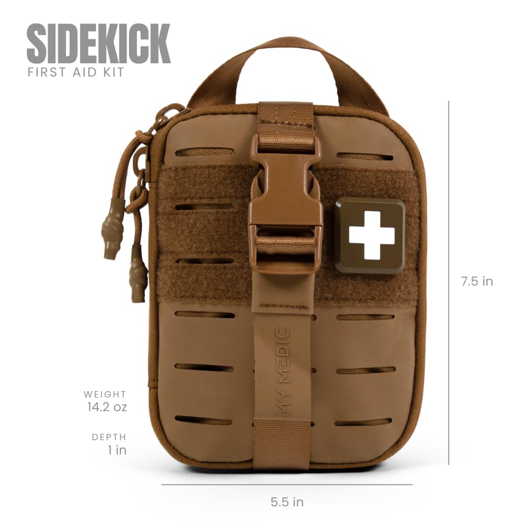 My Medic Sidekick - Camping Hiking and Backpacking First Aid Kit - 70 Items - HSA and FSA Eligible - Small Ifak Great for Travel or Motorcycle - Portable Emergency Kit – Coyote