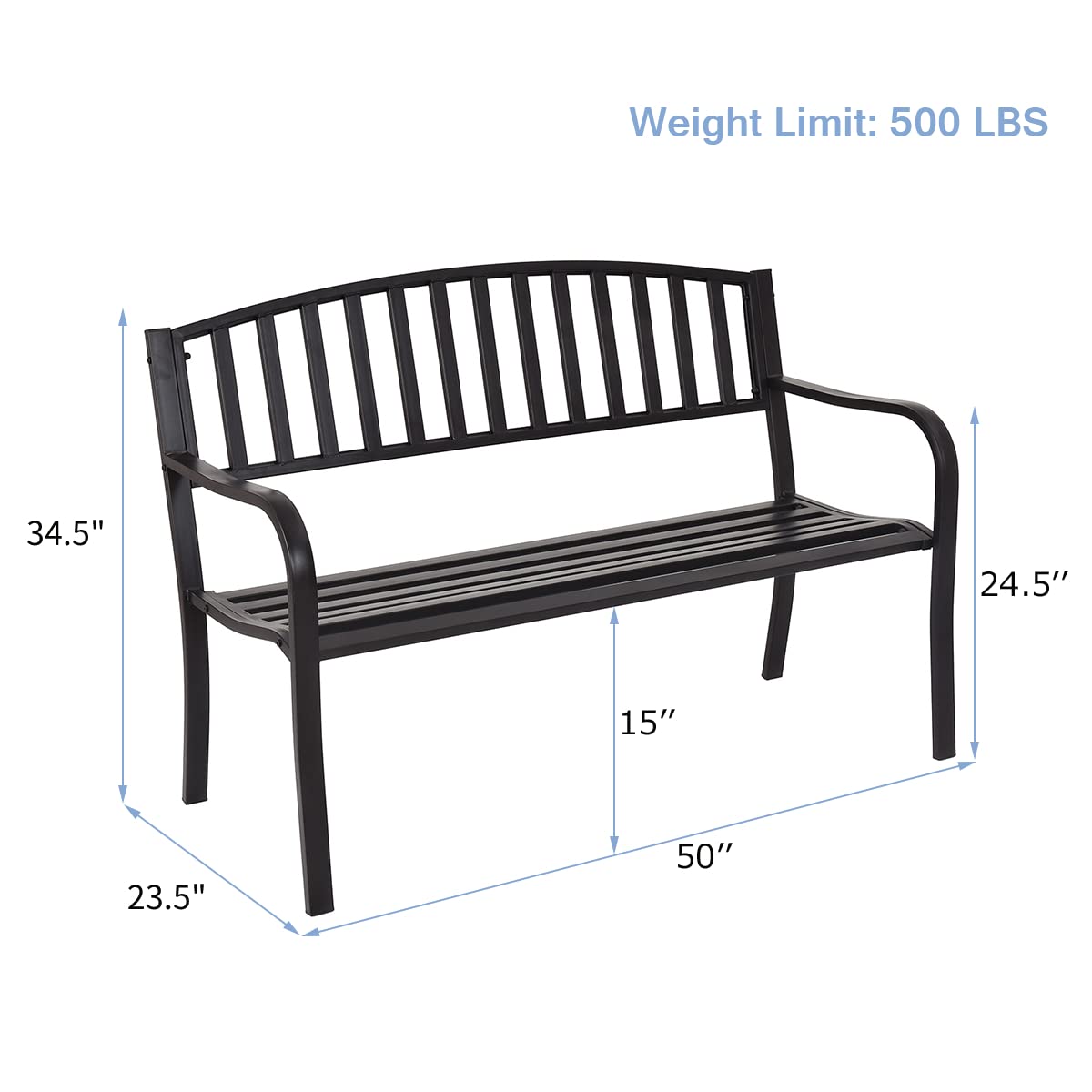 Tangkula 50 Inch Outdoor Steel Garden Bench Park Bench, Patio Chair Garden Bench with High Back & Rustproof Armrests, Ideal Bench for Lawn, Yard, Porch, Deck & Poolside