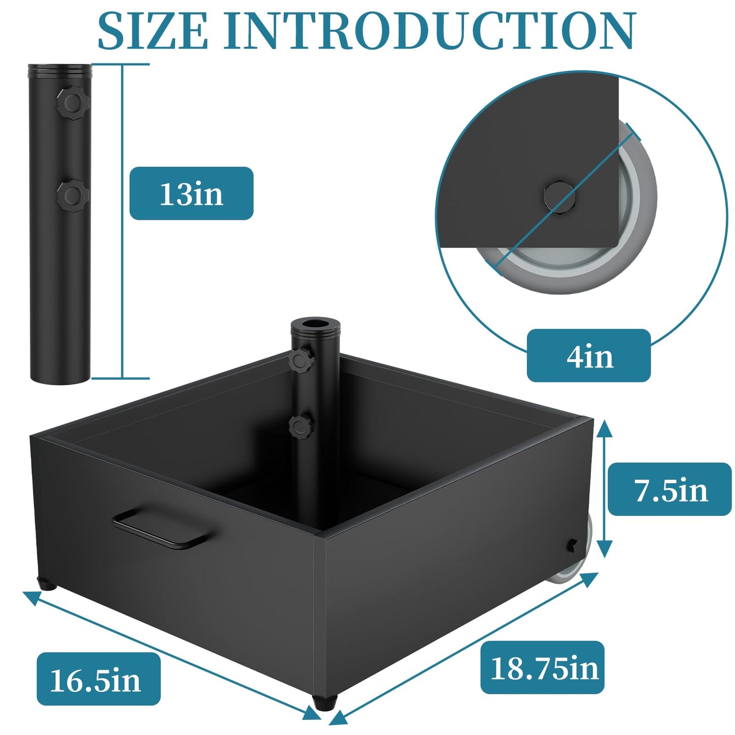 Heavy-Duty Umbrella Base with Wheels,150lb Capacity Fillable Planter Umbrella Stand, Rust-proof Steel Umbrella Holder with Handle & Anti-Collapse Pads, for Outdoor, Patio, Garden, Deck, Poolside, Lawn