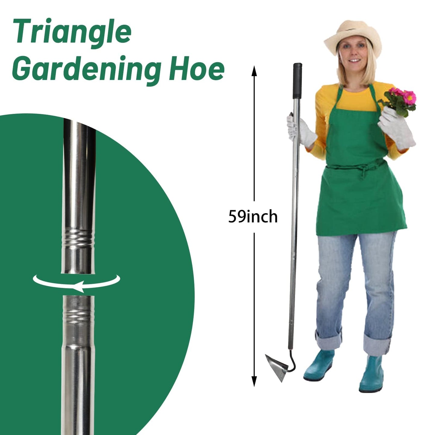 HRADHOL Steel Triangle Garden Hoe Hand Plow Hoe for Backyard Weeding,Warren Hoe Tough Welded Hoe, Loosening,Farm Planting,Dig a Hole，6-Inch Welded Steel Head, 54-Inch Stainless Steel Handle