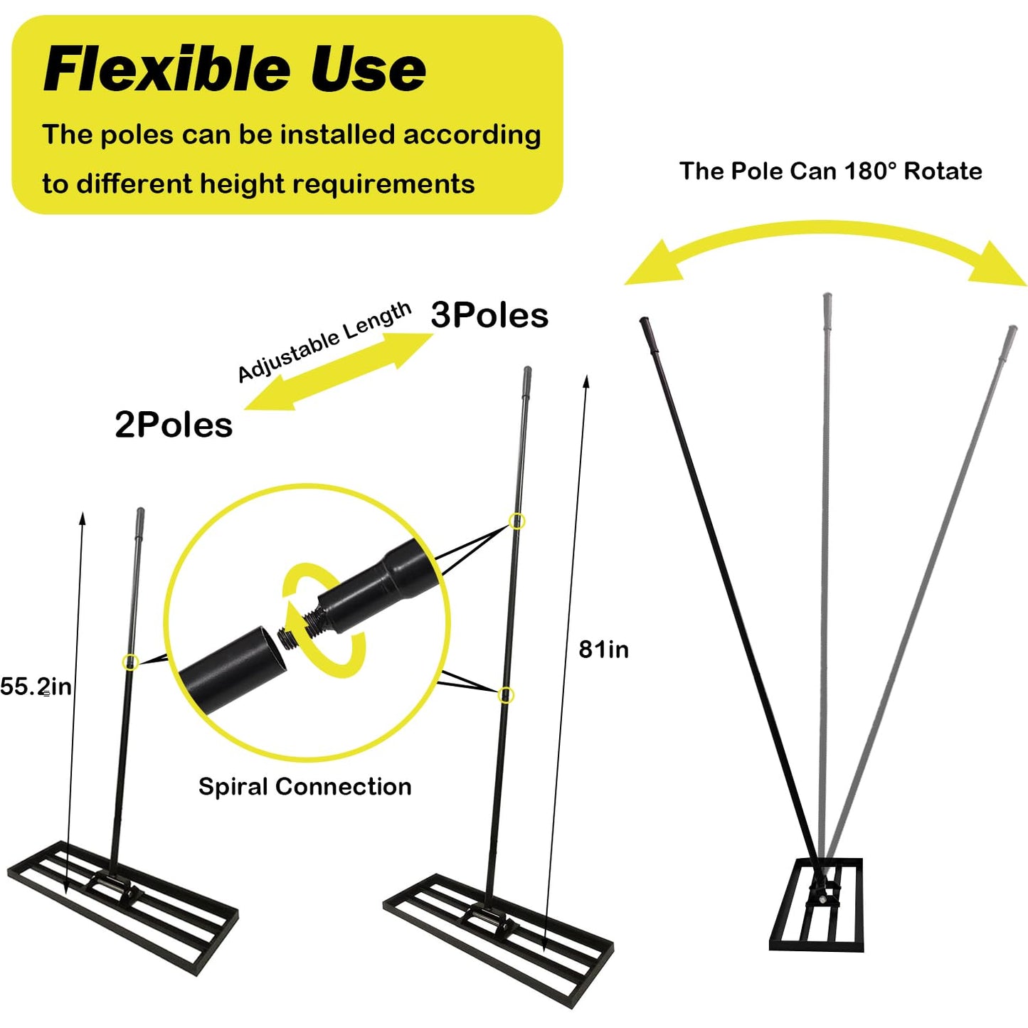 Eagwon 48"x10" Lawn Leveling Rake - High Carbon Steel Yard Lawn Leveler Tool with Adjustable Long Handle | Multi-Surface Levelawn Tool for Soil, Grass, Golf Course, Garden & Farm Care