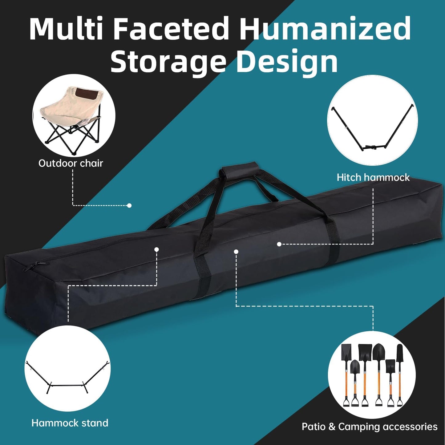CROSSHIP Heavy-Duty Hammock Storage Bag - Black, 41.3''L x 10''W, Oxford Fabric, Zipper Closure, Carrying Bag for Hammock, Stand, Camping Gear & More