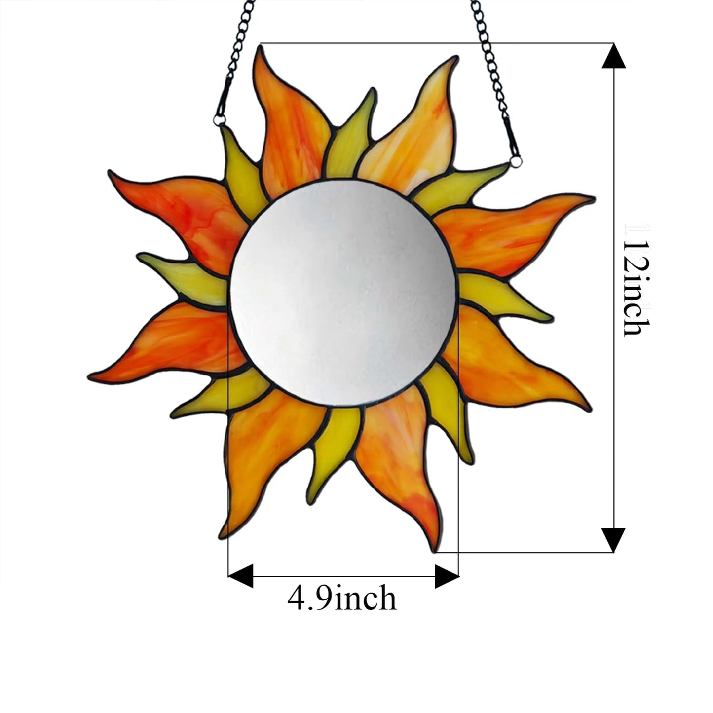 HolliveeyTiffany Style Stained Glass Window Panel with Mirror, for New Year's New House Decoration Hangings， 12 inches Sun Mirror Decorative,Wall-Mounted Mirrors，Fashion Gifts
