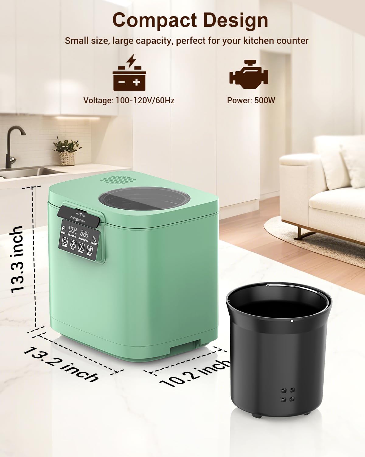 Growell 4L Electric Composter for Kitchen, Smart Countertop Compost Bin with Visible Window,Odorless & Low Noise, Auto-Cleaning,Turn Food Waste into Fertilizer, Food Waste Compost Indoor Machine, EC01