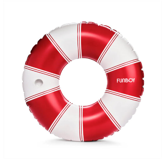 FUNBOY Giant Vintage Red Stripe Inflatable Pool Float with Cup Holder 48" Pool Float for Adults|Inner Tube Pool Toys Swim Rings Swimming Pool Accessories & Pool Lounger Float for Pool Party & Summer
