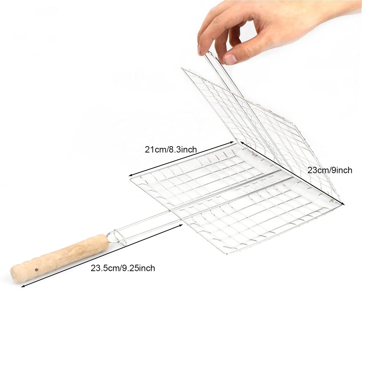 Barbeque Grill Basket, Portable BBQ Grilling Baskets with Long Handle, Stainless Steel Grilling Basket for Fish Vegetables Steak Shrimp Chops Outdoor Grill Tool Accessories
