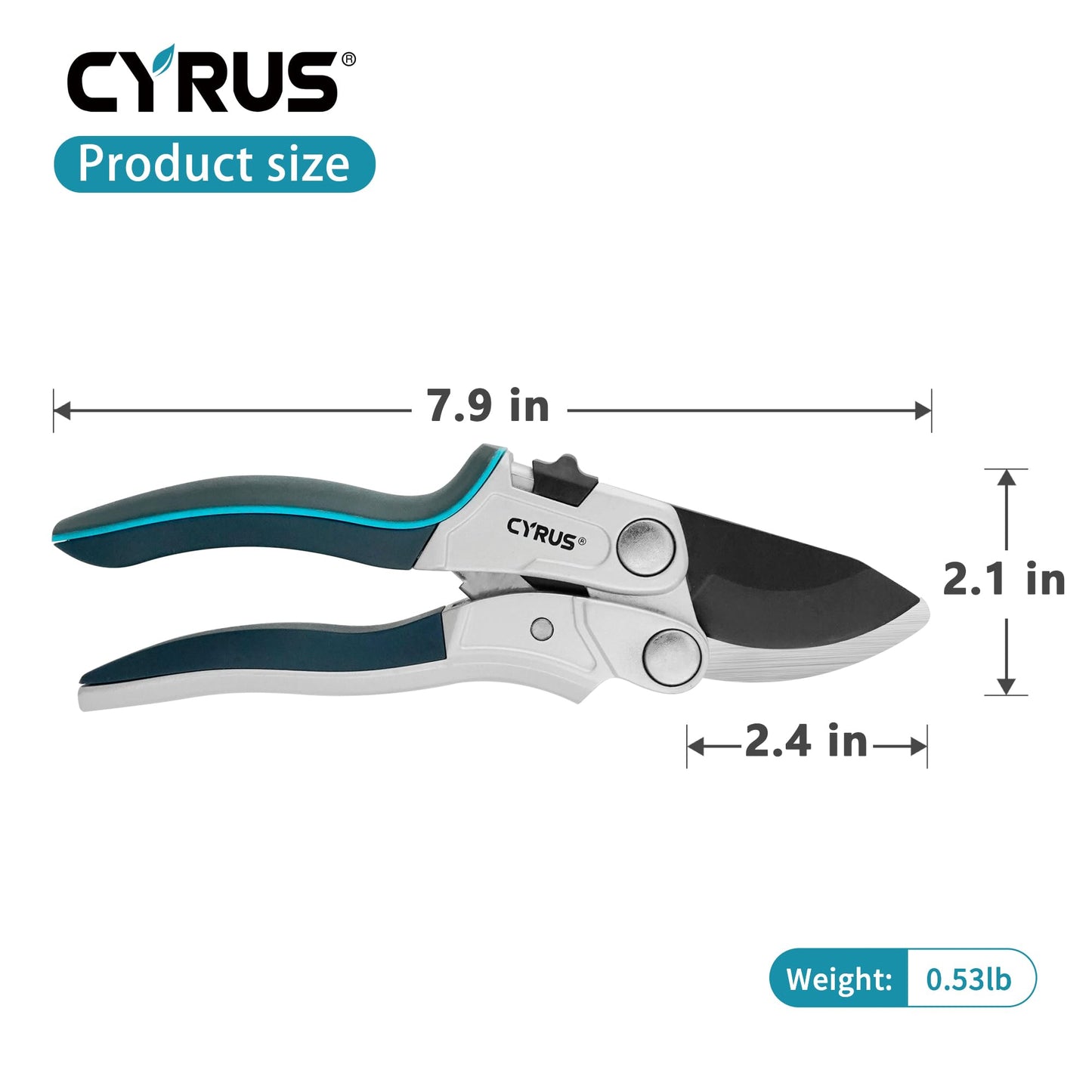 CYRUS Pruning Garden Shears with Ratchet labor-saving Lever, Carbon Steel Non-Stick Blade, Aluminum Handle & Safety Lock, Sharp Flower Scissors for Trimming Branches Up to 0.9 Inch