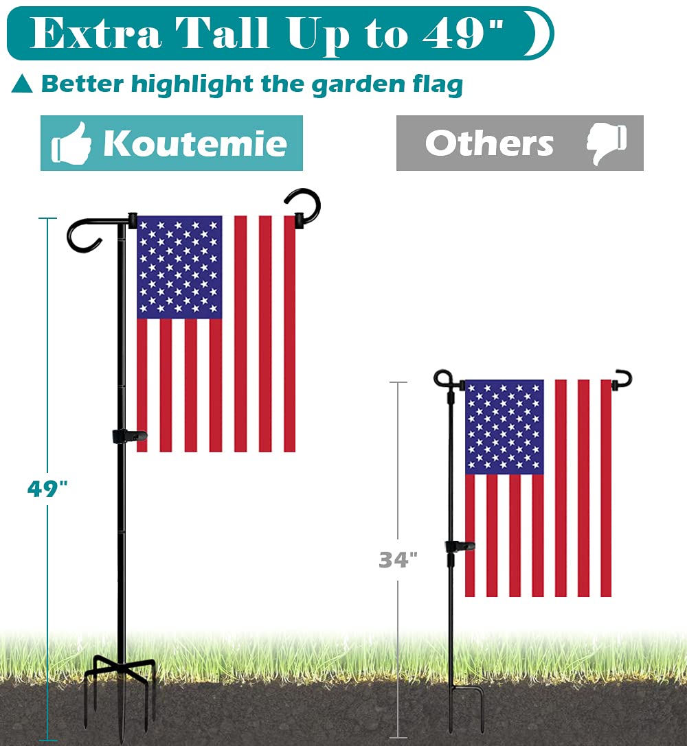 Koutemie 49 Inch Extra Tall Garden Flag Stand Holder Pole with 5 Prong Bases for 12 x 18 Outside Fall Yard Flags Décor, Matte Black & 2 Packs