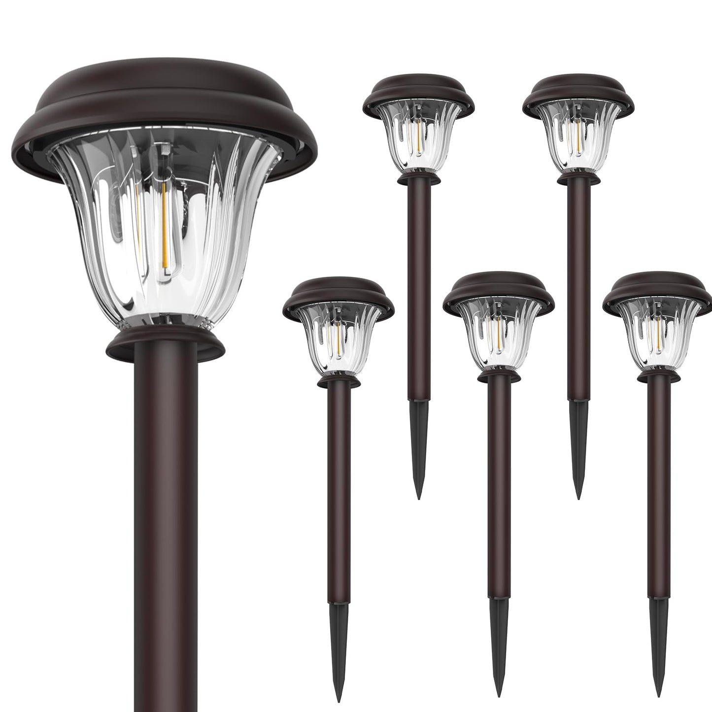 Solar Lights Outdoor, 6 Pack Metal Solar Pathway Lights, Heavy Duty Stainless Steel & Glass, Auto On/Off Waterproof Garden Lights for Driveway Landscape Walkway Yard Outdoor Decor (Warm White)