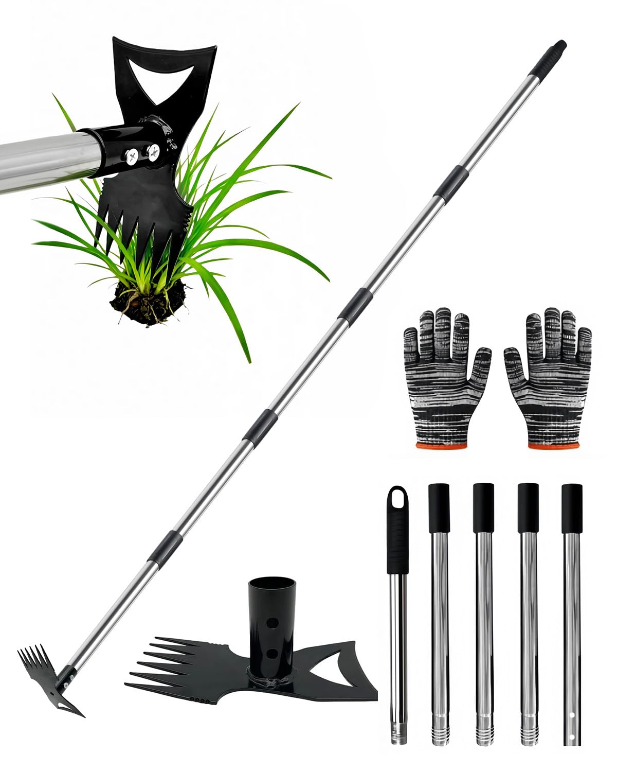 HAWAJOK Weed Puller Tool with 70" Long Handle, Heavy Duty 2-in-1 Weeder & Garden Hoe, Uprooting Tool for Lawn, Yard, Patio & Garden, Hand Weed Rake for Efficient Gardening (70 inch)