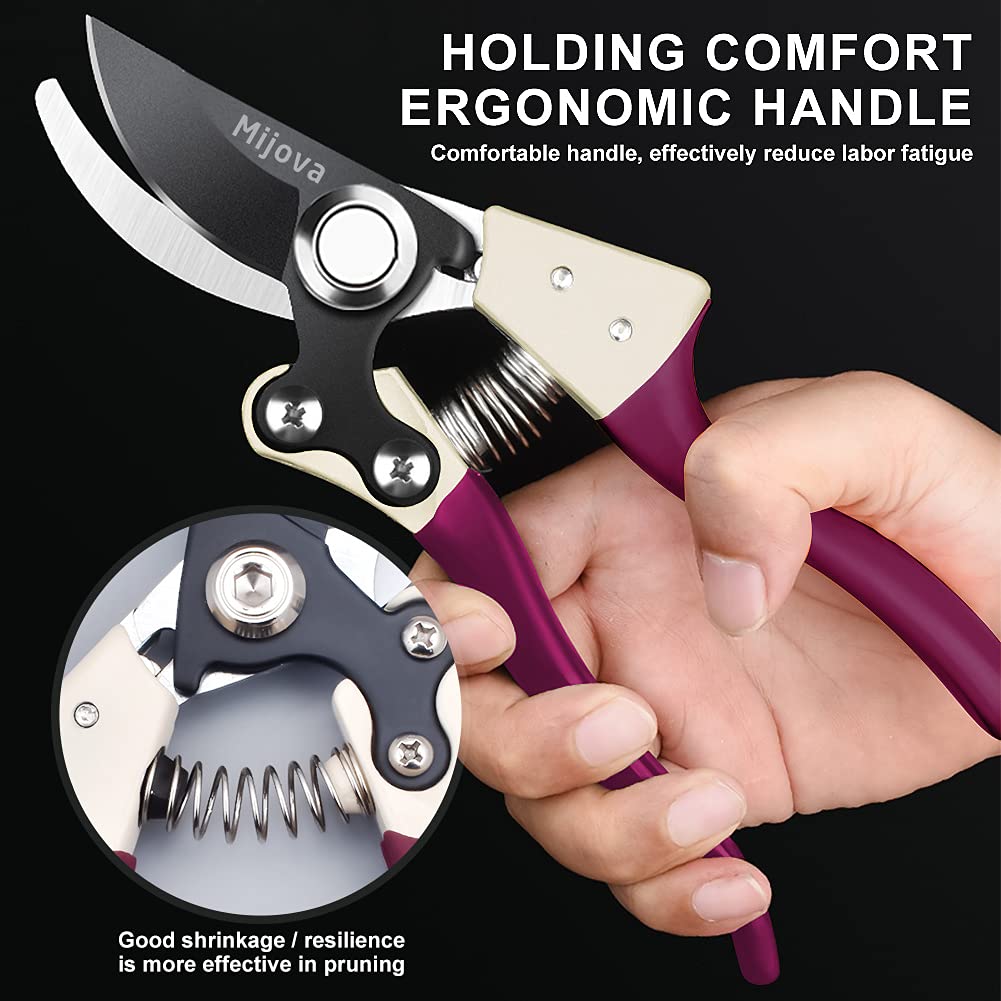 Professional Pruning Shears, Heavy Duty Garden Scissors & Flower Trimmers, Ultra Sharp Japanese SK5 Blade, Ergonomic Handle, Garden Pruners with Arthritis, Perfect Gardening Clippers (purple)