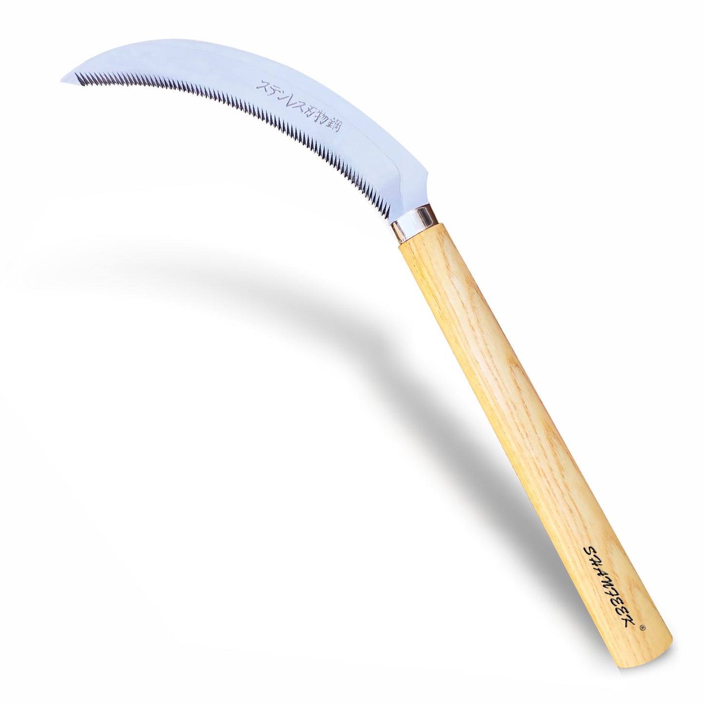 SHANFEEK Grass Sickle with Sawtooth Japanese Weeding Hoe Weeding Tools for Garden High Toughness Stainless Steel with Hard Solid Wood Handle(Yellow)