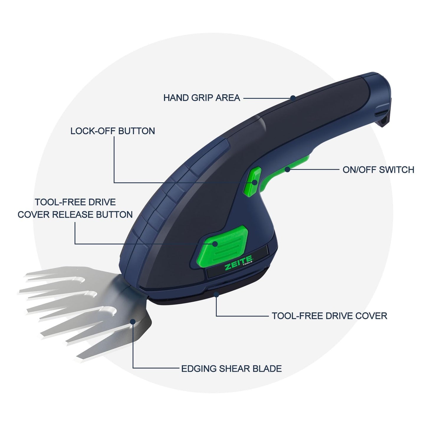 ZEITE 7.2V Grass Shear & Shrubbery Trimmer, 2-in-1 Cordless Grass Cutter and Mini Hedge Trimmer, Rechargeable Li-ion Battery and Charger,Long Handle,Versatile Garden Tool for Grass & Bush Trimming