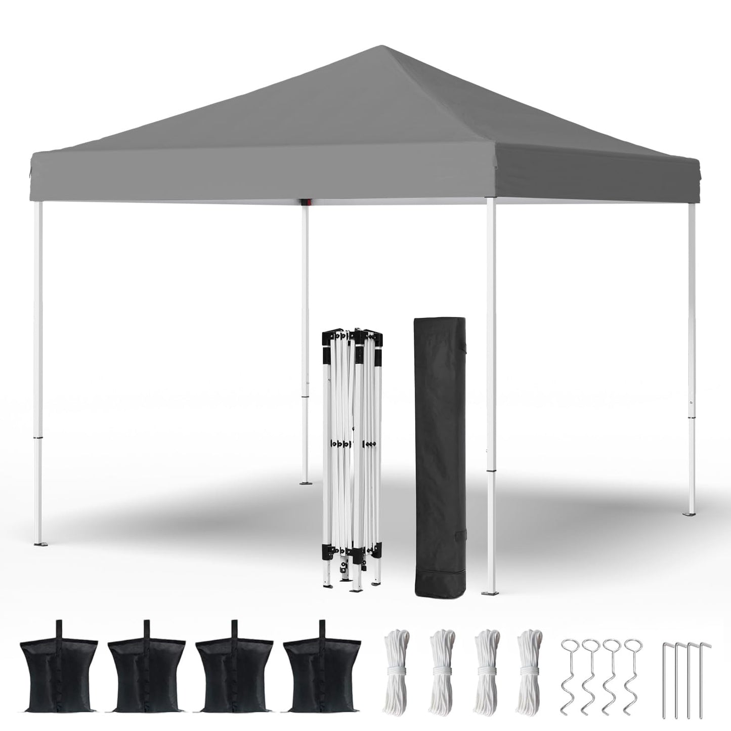 PHONWHON Shades 10x10 Pop Up Canopy, Heavy Duty Beach Tent with Carrying Bag for Easy Moving, Sun Shelter for Parties, Events, Camping, Outdoor Gazebo with 420D PU Coated Waterproof Grey Fabric