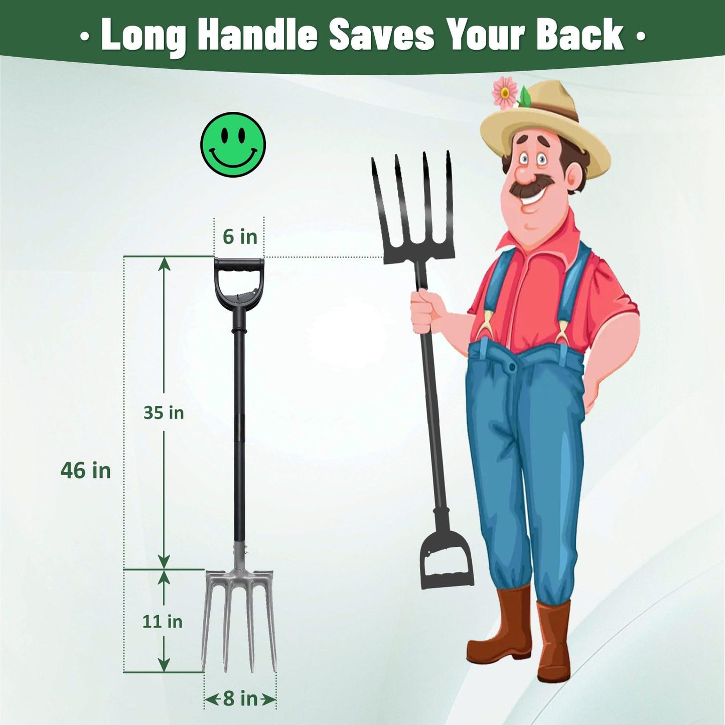 Lilyvane Garden Fork, 4-Tine Gardening Pitchfork with 35” Metal Handle, 46” Long Heavy Duty Digging Manure Forks for Farm Garden Mulch Spreading, Loosening,Potato Digging Composting Transplanting