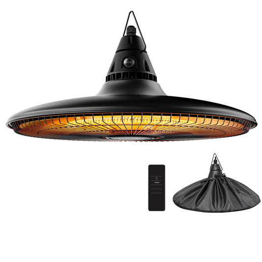 Hanging Heater, 1500W Outdoor Electric Patio Ceiling Heater with Remote Control, Infrared for Courtyard, Garage, Patio, Overheat & Tip-Over Protection, Waterproof, Black