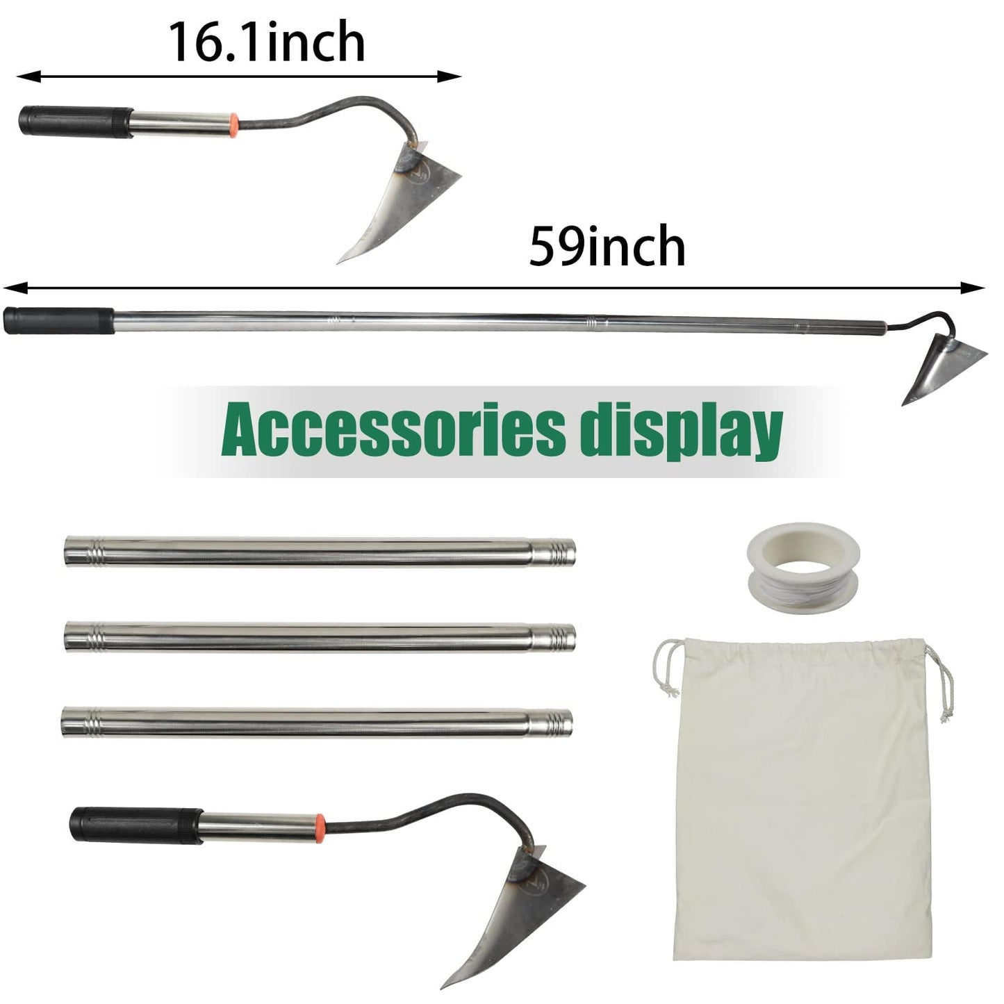 HRADHOL Steel Triangle Garden Hoe Hand Plow Hoe for Backyard Weeding,Warren Hoe Tough Welded Hoe, Loosening,Farm Planting,Dig a Hole，6-Inch Welded Steel Head, 54-Inch Stainless Steel Handle