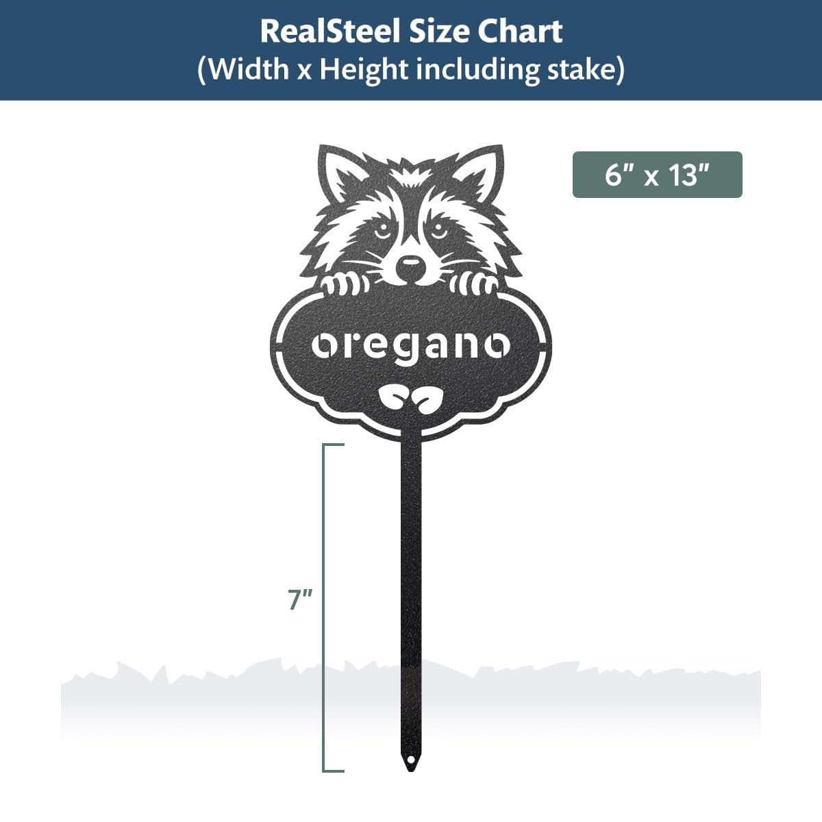 RealSteel Rocky the Raccoon Plant Markers – Cute Metal Garden Labels for Herbs & Vegetables | Outdoor Steel Plant Stakes for Garden, Greenhouse & Raised Beds | Gardening Gift | USA (THYME-B-6X13)