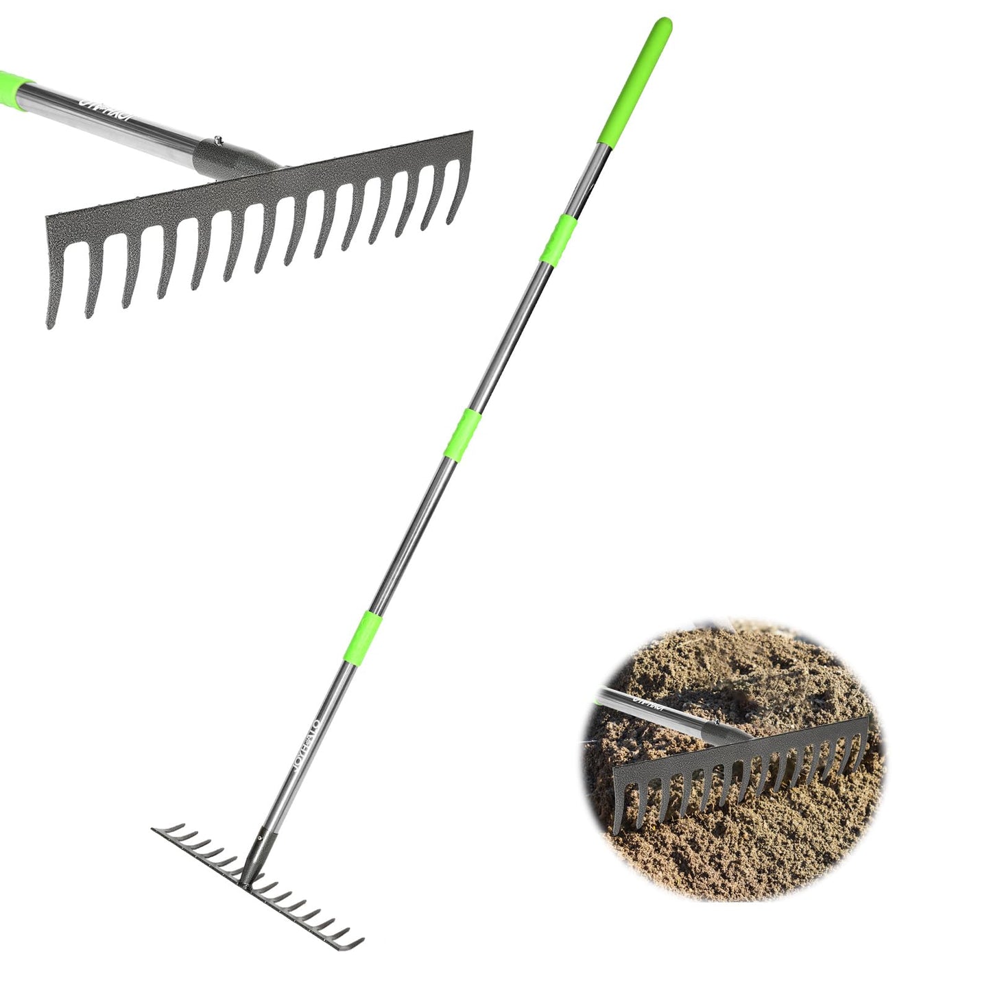 Joyhalo Rake for Leaves, 14 Tines Rakes for Gardening, Adjustable Length from 30.5 to 57 Inch Bow Rake, Metal Rakes for Gardening, Leveling, Loosening Soil