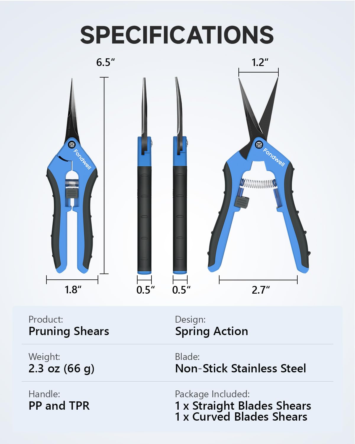 Fondwell 6.5" Pruning Shears Trimming Scissors: 2 Pack of Non-Stick Gardening Scissors - Reliable Garden Snips for Managing Small Plants