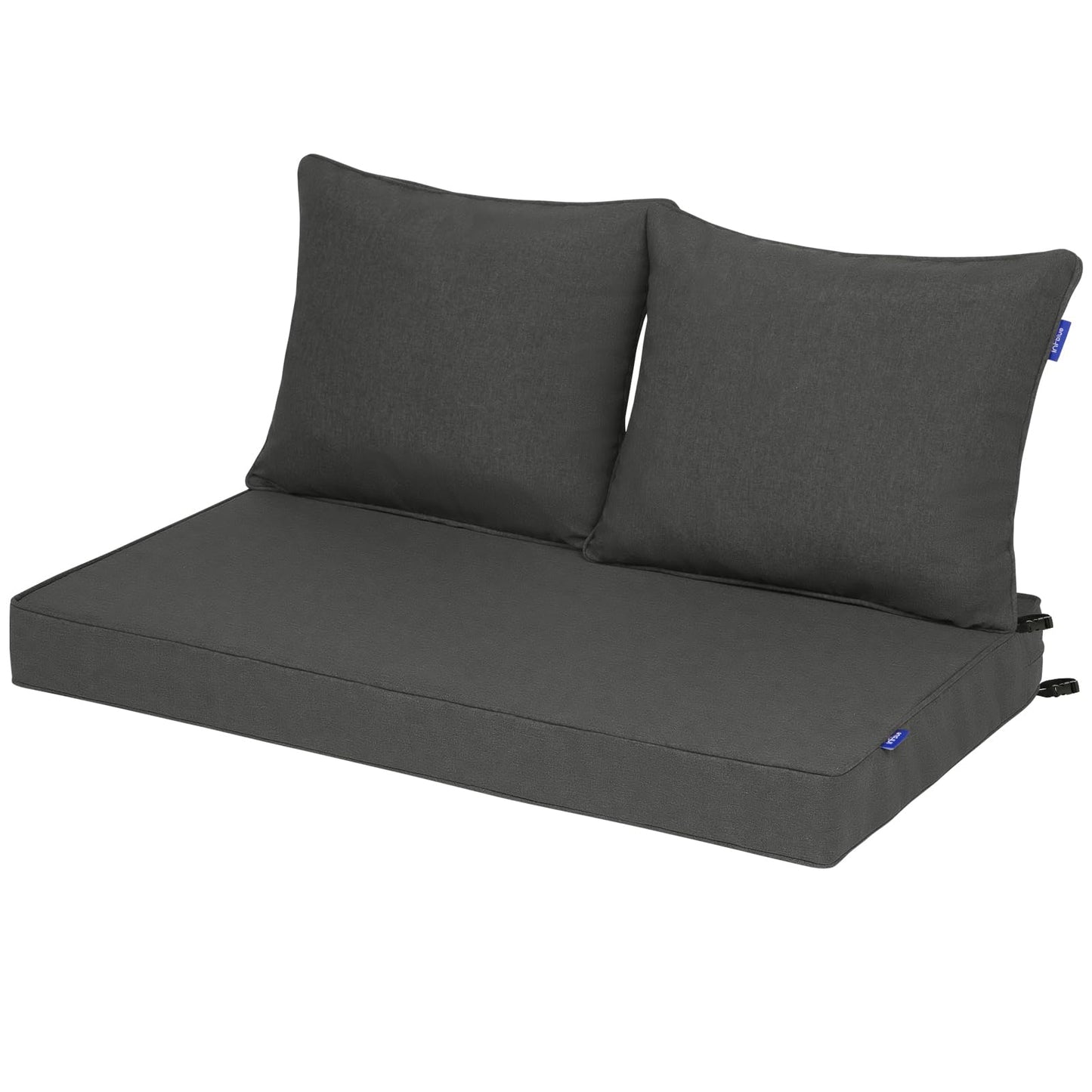 Outdoor Loveseat Cushion Set 44'' x 24'', Outdoor Cushions for Patio Furniture with Fastness Cover, Water Repellent Outdoor Seat Cushion and Couch Back Cushions for Bench, and Swing (Solid Dark Grey)