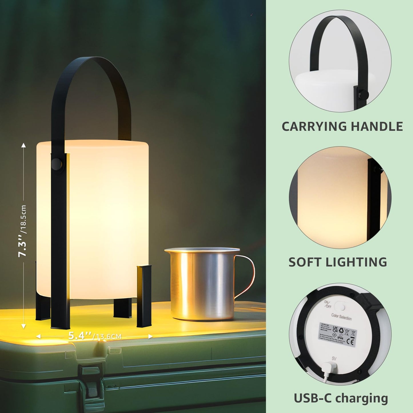 uuffoo Outdoor Rechargeable Lantern LED Table Lamp Shower Lamp Cordless 3000K and Candle Light IP44 Rain-Resistant | with Remote | PE & Metal for Bathroom Patio Camping Restaurant Home