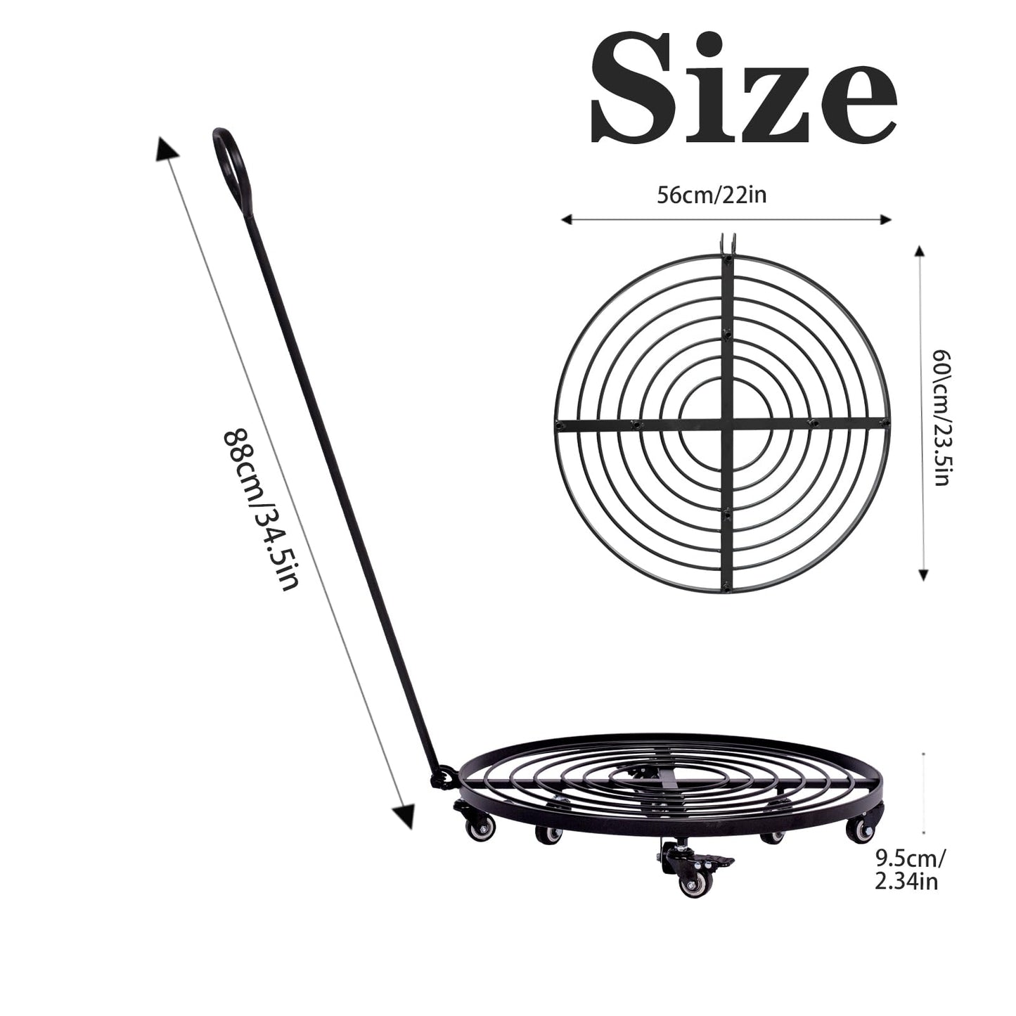 Goooxim 22 Inch Plant Rollers with Wheels - Heavy Duty Steel Round Dolly for Easy Indoor/Outdoor Movement, Removable Handle & 360° Swivel Wheels, Perfect for Large Pots, Planters & Trees