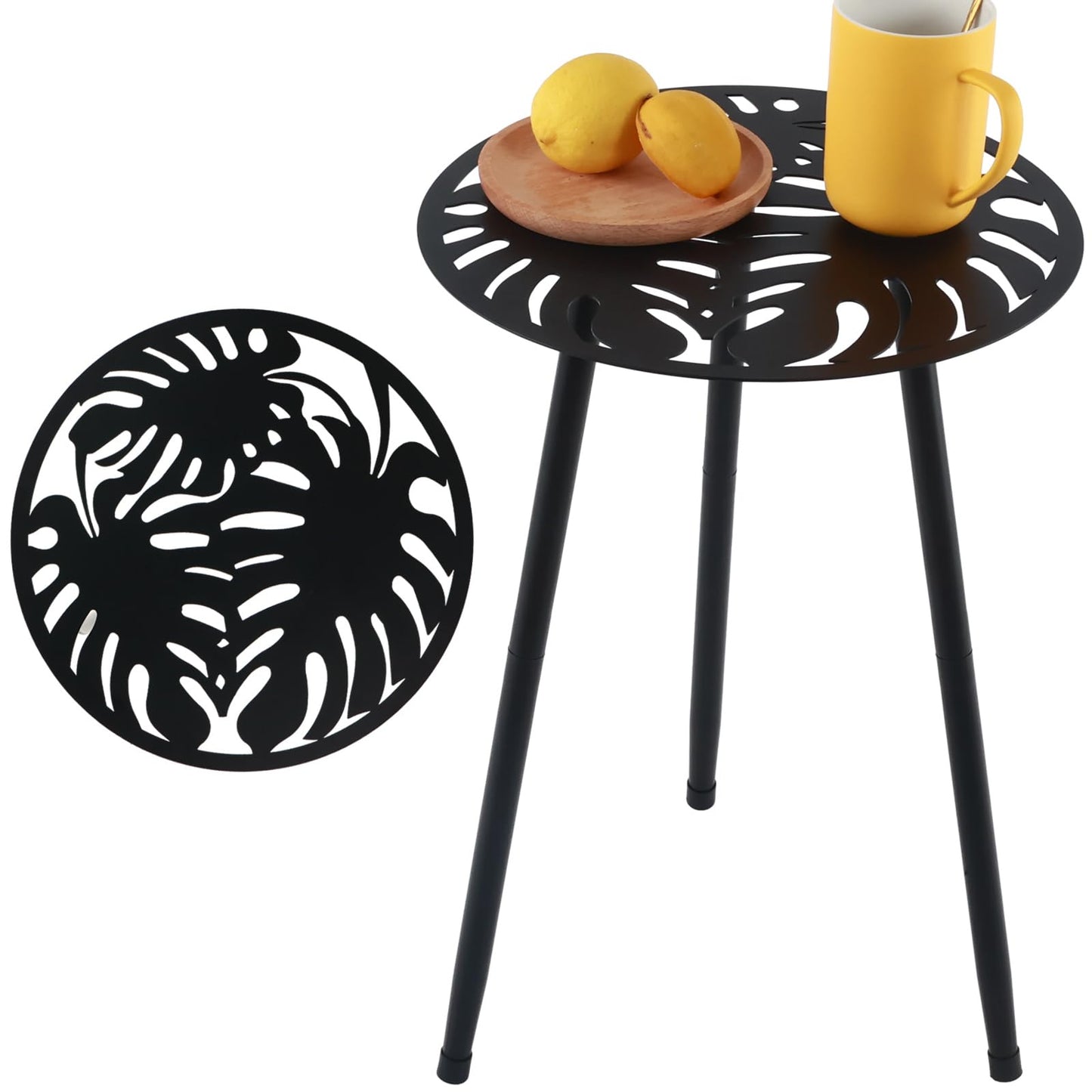 1 Pack Metal Outdoor Side Tables Small Outside Round End Table for Patio Modern Accent Garden Corner Table for Small Spaces, Balcony, Porch, Weather-Resistant, Plant Stand Indoor, Black