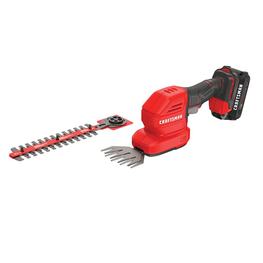 CRAFTSMAN V20 4 In. Cordless Handheld Grass Trimmer and 8 In. Mini Hedge Trimmer, Battery and Charger Included, Rechargeable 2 in 1 Grass Shear and Bush Trimmer (CMCSS800C1)