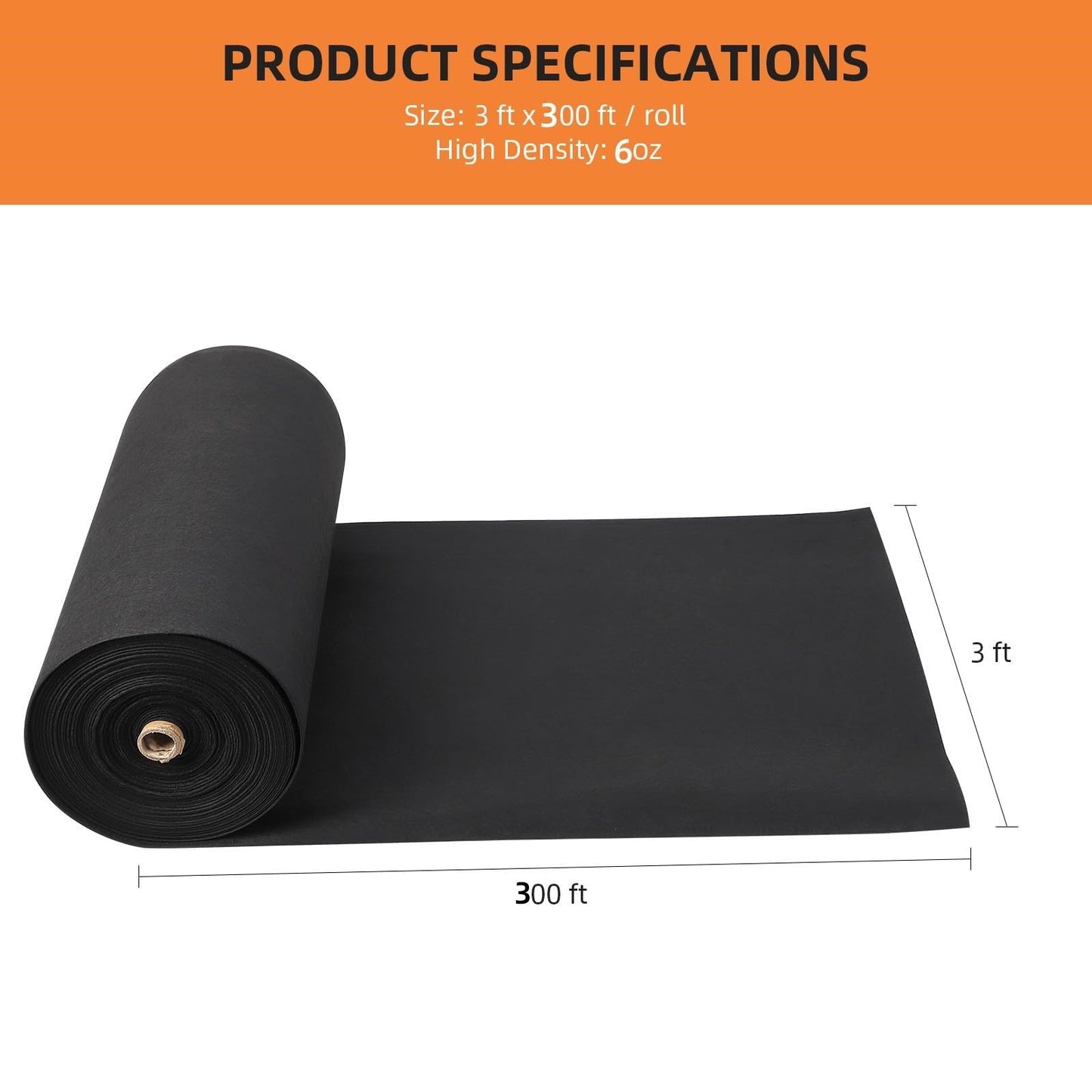 PioneerWorks Geotextile Landscape, 3ft x 300ft & 6oz Geotextile Fabric, PP Drainage 350N Tensile Strength & 440N Load Capacity, for Driveway & Road Stabilizationr, Erosion Control, French Drains