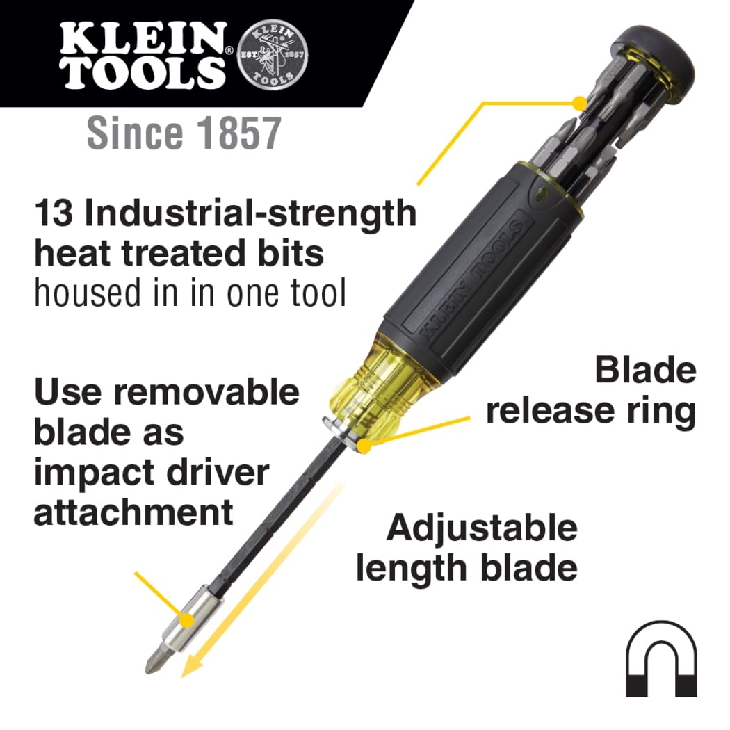 Klein Tools 80083 Impact Driver Kit with 7-in-1 SAE Impact Socket Set and 14-in-1 Multi-Bit Adjustable Length Screwdriver, 2-Piece