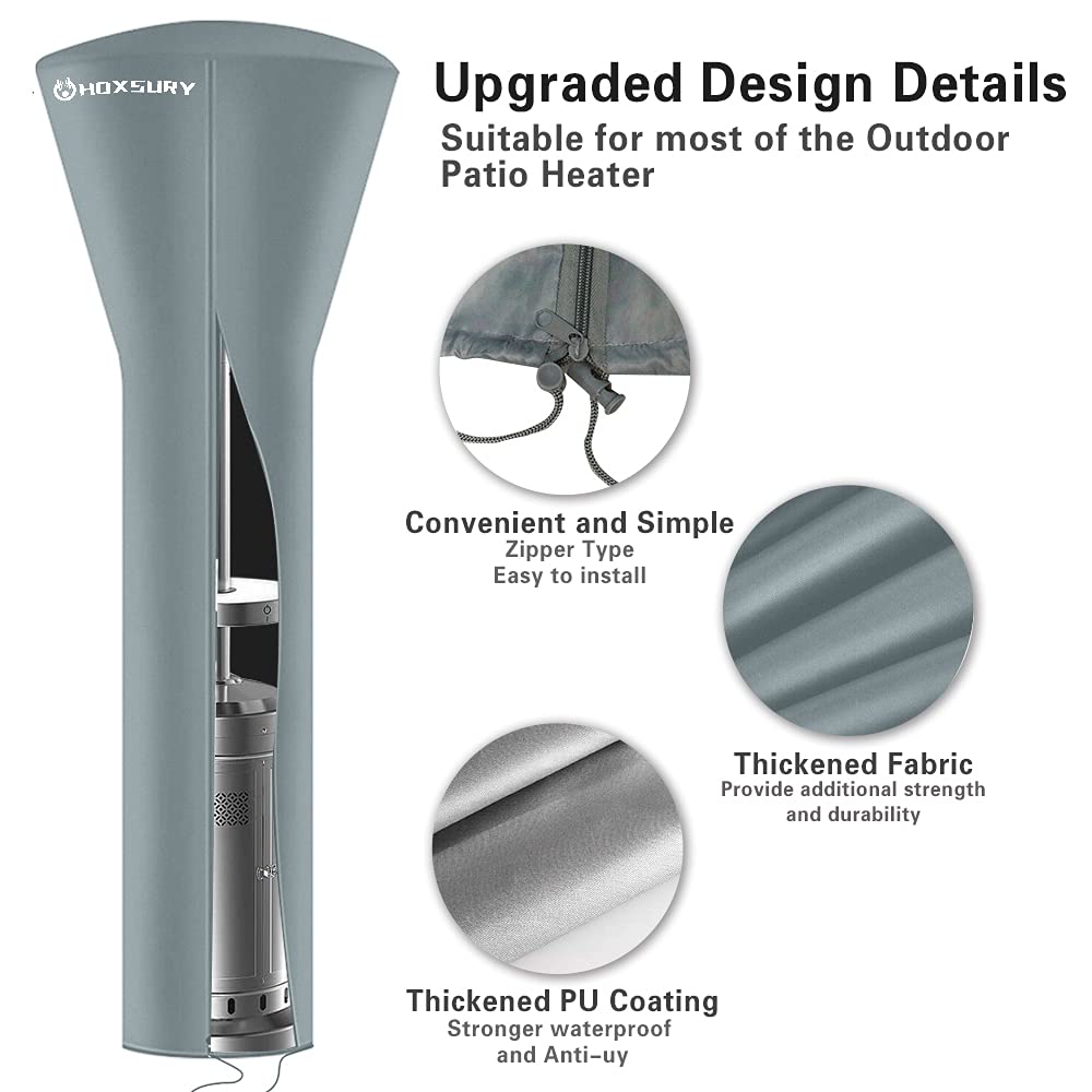 HOXSURY Patio Heater Cover Outdoor Waterproof 87 IN 420D Heavy Duty Standup Round Oxford Covers for Outdoor Heaters Weatherproof Propane Heater Covers for Outdoor Garden Treasure Grey