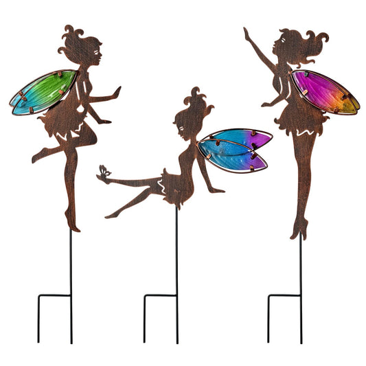 VividLadybug Metal Fairy Garden Stakes Decor,Charming Fairy with Colorful Wing Metal Stakes,Yard Art,Garden Outdoor Lawn Pathway Patio Ornaments,Outdoor Decor,Garden Decor