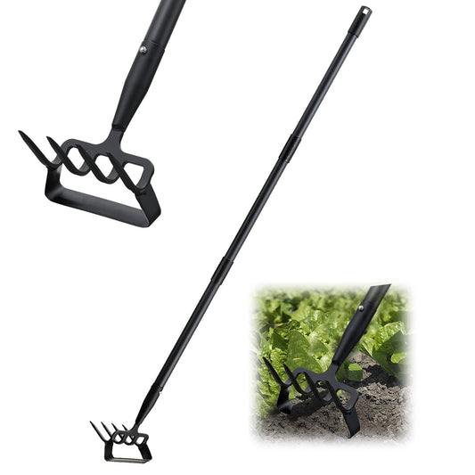 BsBsBest Hoe Garden Tools, 37-62 Inch Gardening Tools for Weeding, Stirrup Hoe Long Handle for Yard Weed Puller, Scuffle Hula Adjustable Weeding Loop Hoe for Lawn, Vegetable, Soil, Planting Black