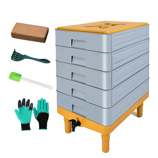 TOP XIAN 5-Tray Worm Composter,100L WormCompost Bin for Vermicomposting Starter, Indoor & Outdoor Worms Farm Composting Bin, Worm Compost Bin for Recycling Food Waste
