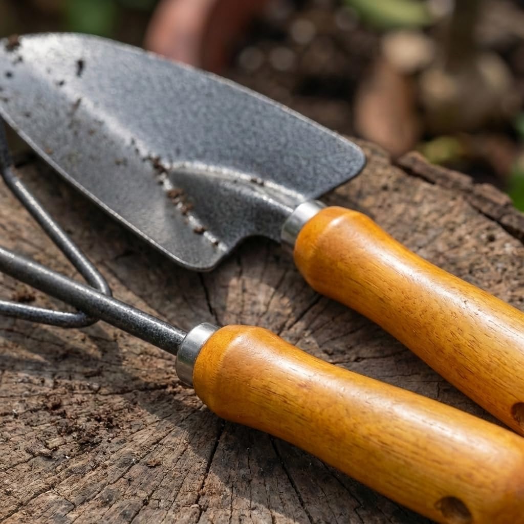 3-in-1 Heavy Duty Gardening Tools Kit, Premium Carbon Steel Garden Hand Tools with Ergonomic Wooden Handle Includes Trowel, Transplanter, and Cultivator, Ideal Gardening Gifts for Gardener