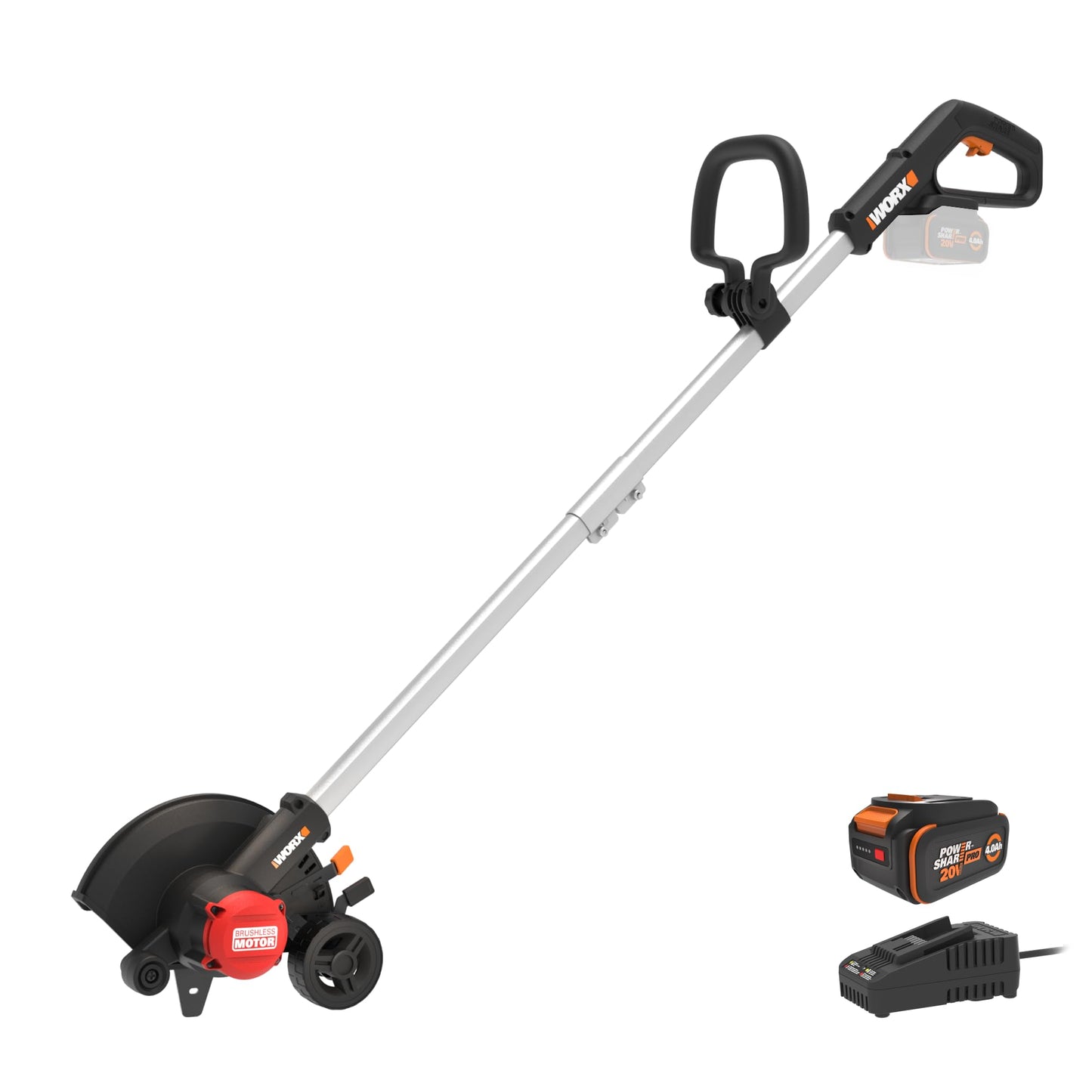 WORX Nitro Cordless Lawn Edger, 7'' Grass Edger with 3 Depth Settings, 20V Trencher with Dual Wheels & Brushless Motor, 4.0 Ah Battery & Charger Included, WG898