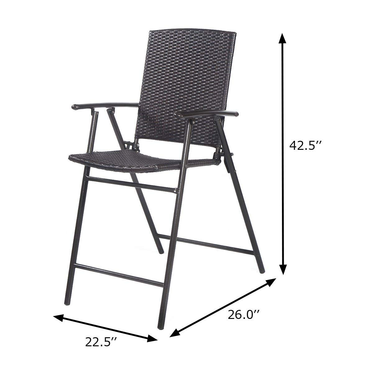 ReunionG 4PCS Wicker Rattan Chairs, Folding Tall Stool Chairs, Steel Frame Rattan Furniture Set with Adjustable Back, for Outdoor Indoor Bar Garden Patio (Set of 4 Rattan Wicker)