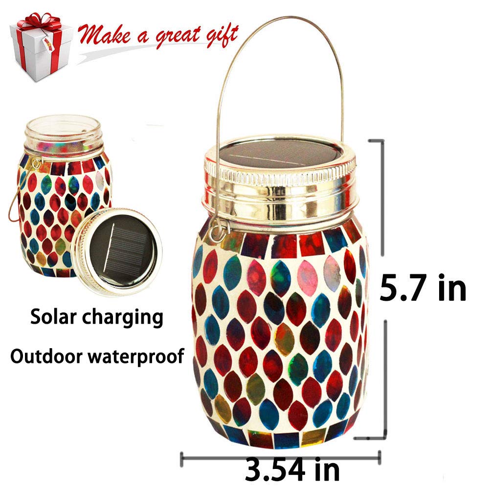 Mosaic Lights Outdoor Hanging Lanterns, Rechargeable Mosaic Solar Lanterns， Outdoor Waterproof Solar Night Lights Table Lamps for Decorations