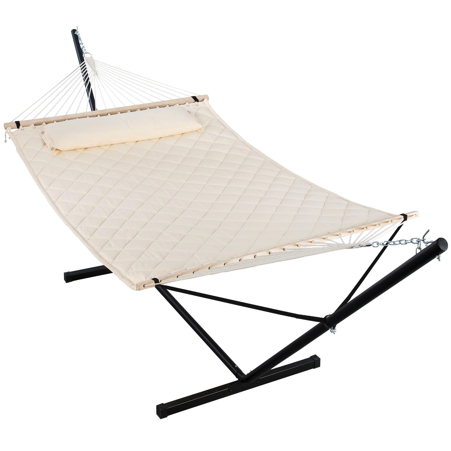 ANOW Outdoor Hammock with 12 Feet Heavy Duty Steel Stand, Two Person Hammock with Stand Included, 450 LBS Weight Capacity, Cream