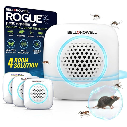 Bell+Howell 4 Pk Ultrasonic Pest Repeller Indoor, Mice Repellent Indoor Home Kit, DIY Pest Control at Home, Plug in Spider Repellent, Rodent Repellent, Bug, Insect & More, Family and Pet Safe