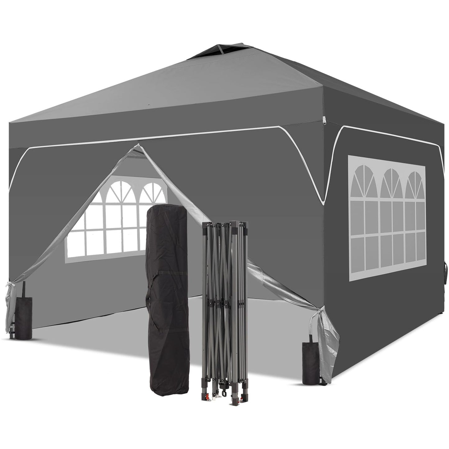Oneofics 8x8 FT Pop Up Canopy with 1-Button Push, 4 Removable Sidewalls, Sandbags, Instant Canopy Tent for Outdoor Events