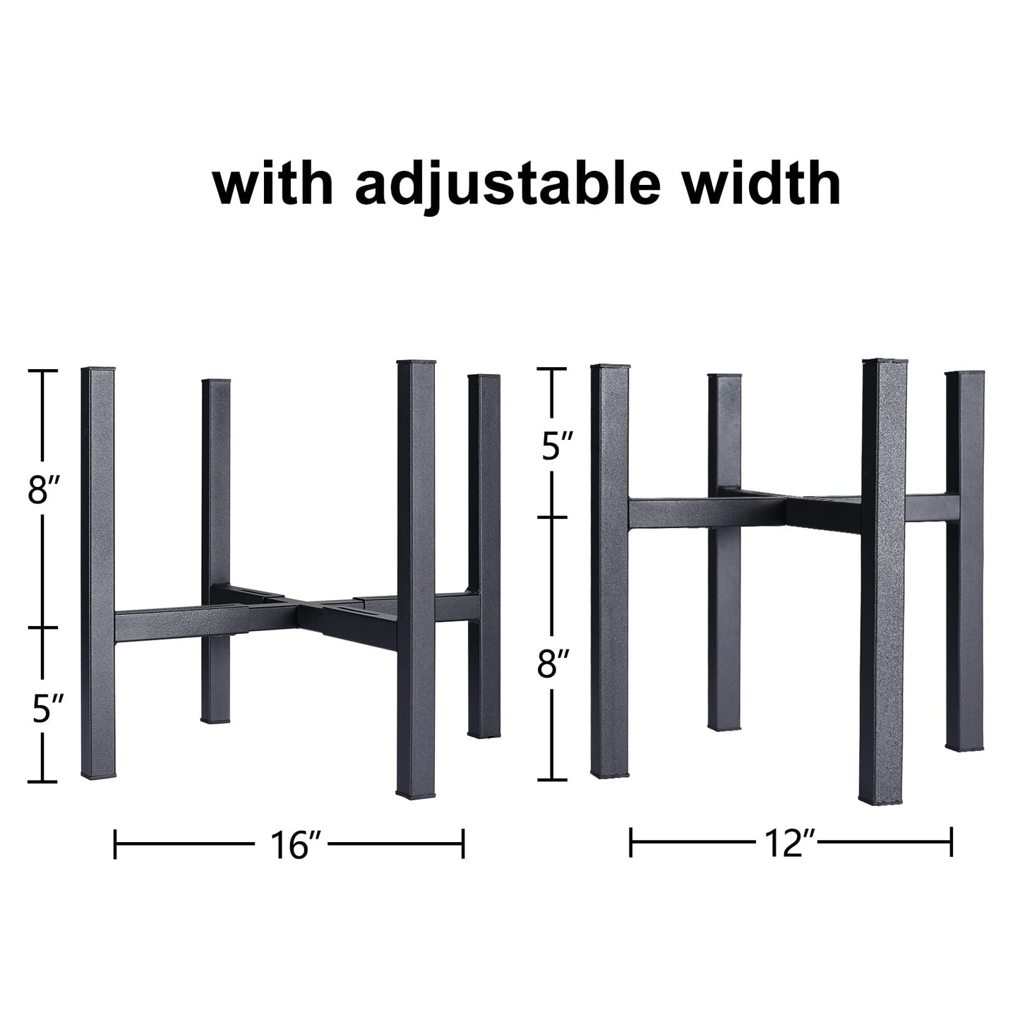 Metal Plant Stand for Large Plants, Adjustable Width Fits 10-12 Inch 14 Inch 16 Inch Pot,Outdoor Plant Stands for Indoor Plants Multiple Tall,Black Planter Stands for Patio and Window 1 Pack.­