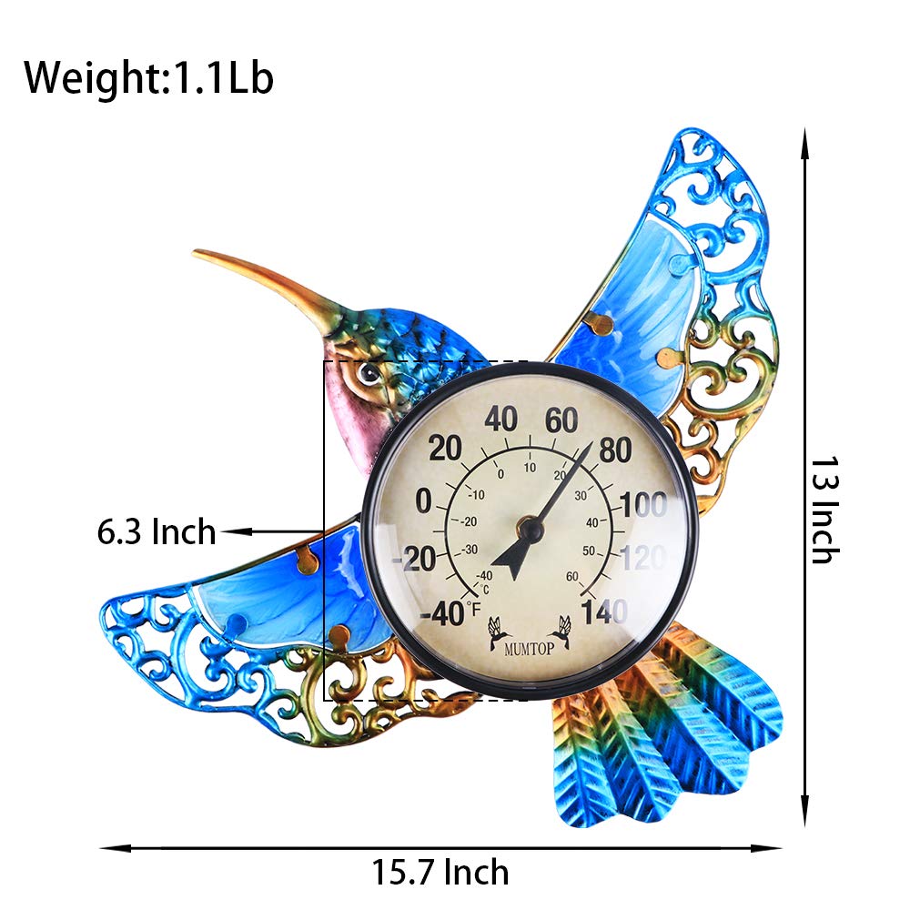 MUMTOP Indoor Outdoor Thermometer Hummingbird Waterproof Wall Mounted Thermometer for Patio, Yard, Garden