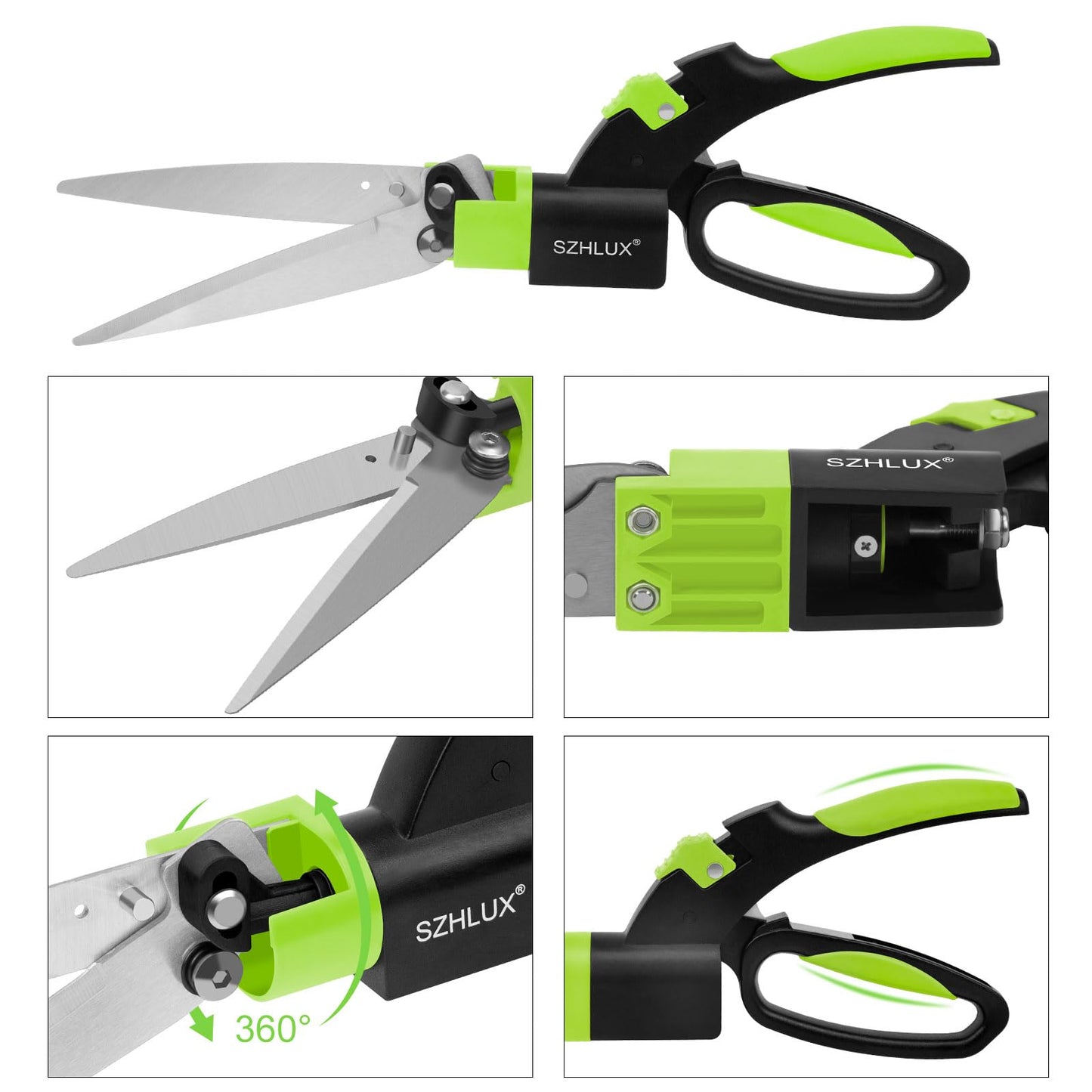 SZHLUX Grass Shears 360-Degree Swivel Blades, Ultra-Sharp Grass Cutter with 5’’ Stainless Steel Blades, Gardening Shears and Plant Cutting Scissors