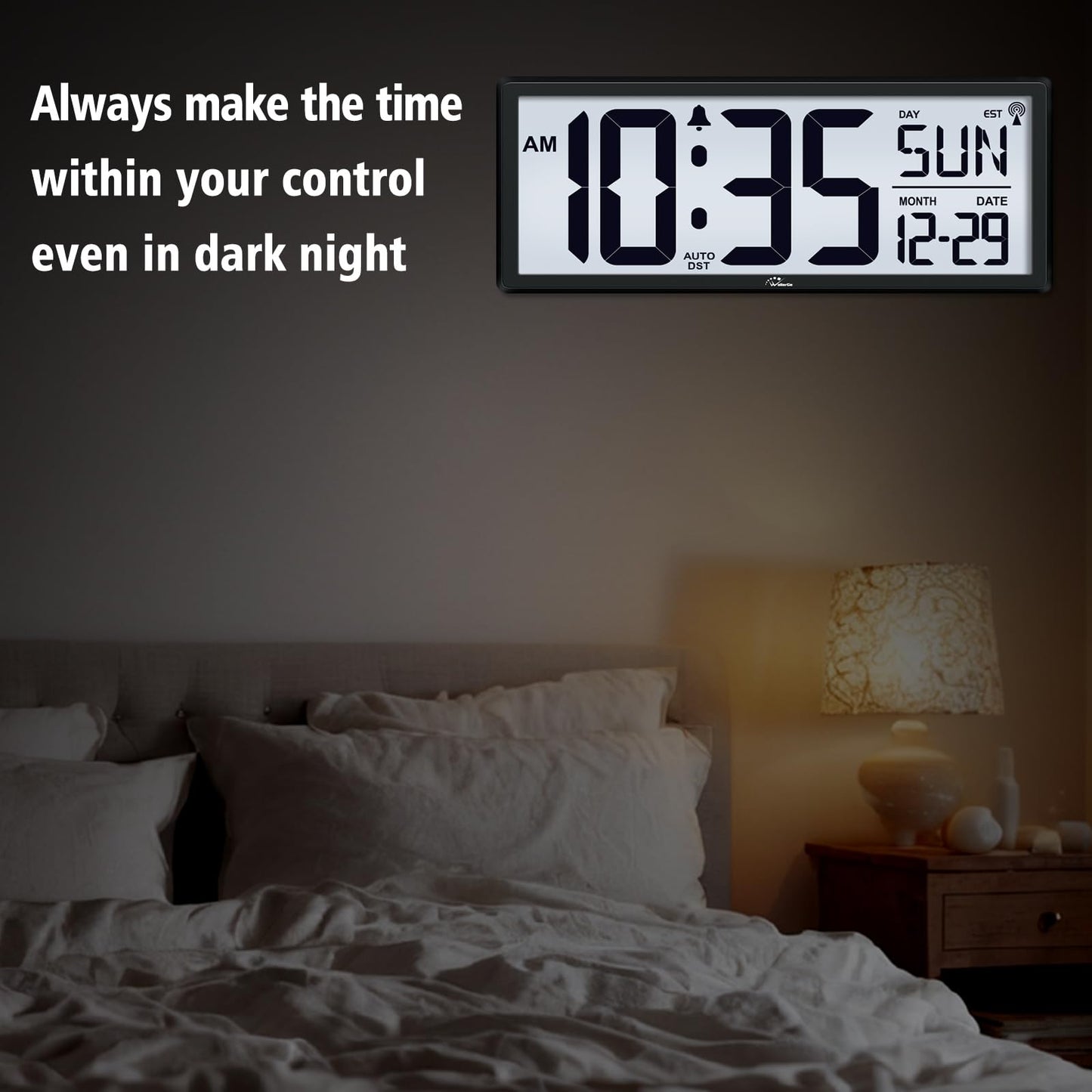 WallarGe 14.5'' Atomic Clock with Backlight, Large Digital Wall Clock Battery Operated, Large Display with Temperature and Date, Easy to Read and Set Digital Wall Clock, Auto DST