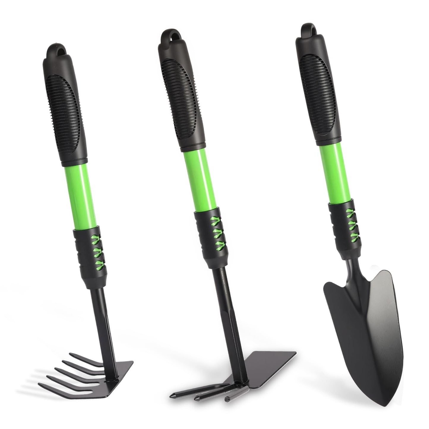 Zenrok Garden Tool Set, 3 Pack Lightweight Heavy Gardening Kit Including Hand Shovel, Transplant Shovel and Hand Rake with Soft Rubber Non-Slip Handle, for Planting Weeding Digging, Green ﻿