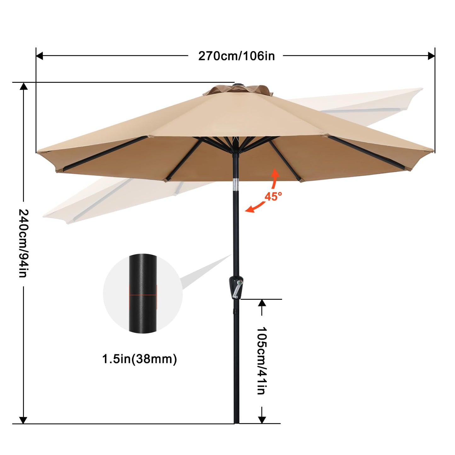 ABCCANOPY 9FT Outdoor Patio Umbrella, 8 Ribs Table Umbrella w/Crank for Easy Set Up, Suitable for Garden, Lawn, Deck & Backyard (Turquoise)